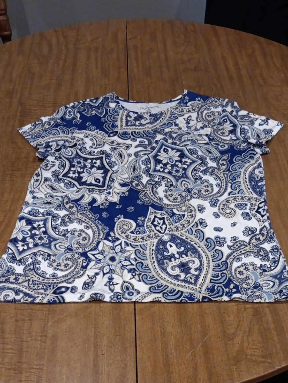 croft & barrow Blue and White Paisley Short Sleeve Tee